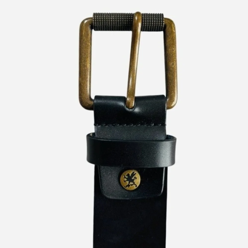 STACY ADAMS Black Genuine Leather Brown Solid Brass Square Buckle Dress Belt 44